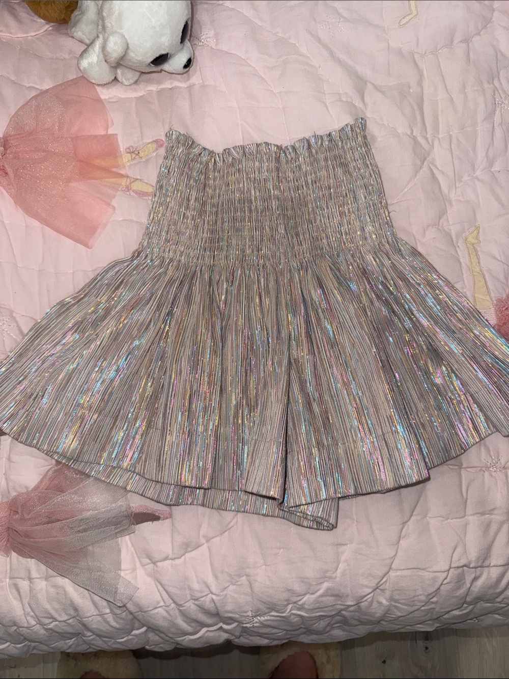 QUEEN OF SPARKLES Iridescent Shimmery Pleated Shorts
